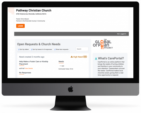 CarePortal Church Needs - mockup